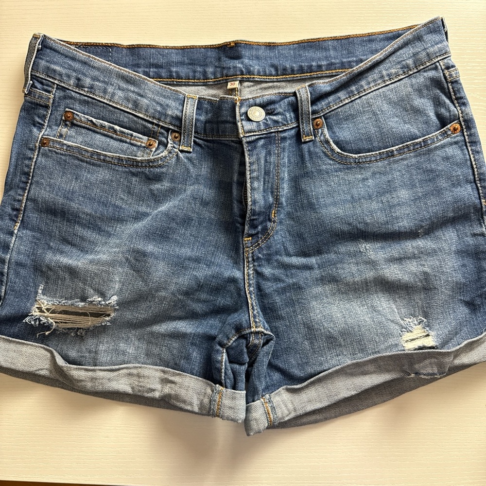 Levi's Distressed Blue Denim Shorts